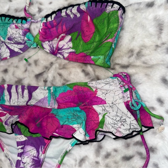 Raisins 2 piece bikini top and bottom skirt style sea shell π detail floral y2k - Picture 8 of 10
